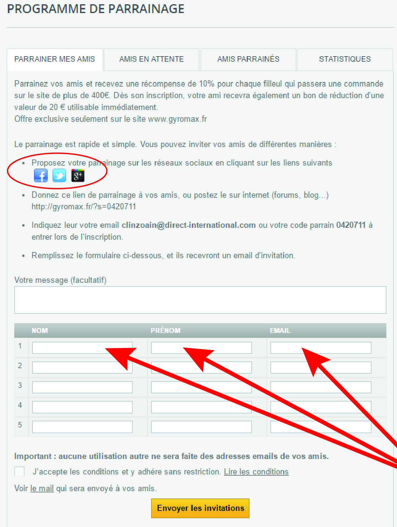 Accés rapide pour le parrainage